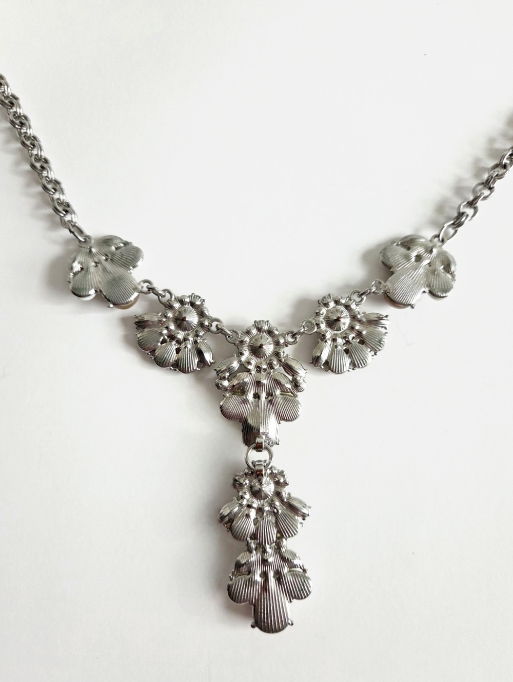 New York & Company White and Taupe Statement Y-Necklace With Silver Chain - Picture 5 of 12